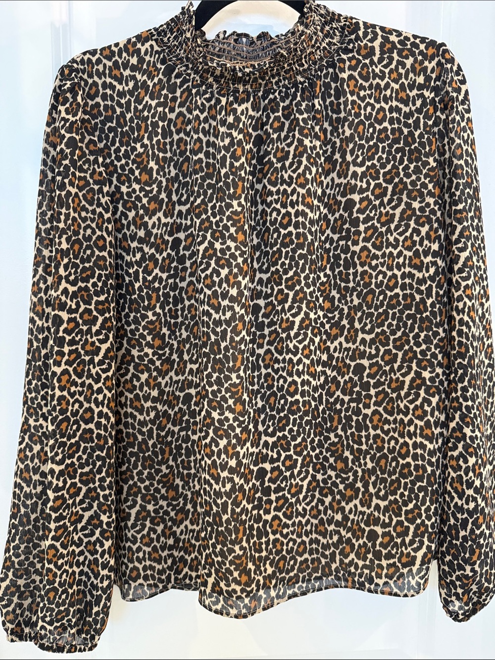 J. Crew Smocked Leopard Print Blouse in Brown and Black